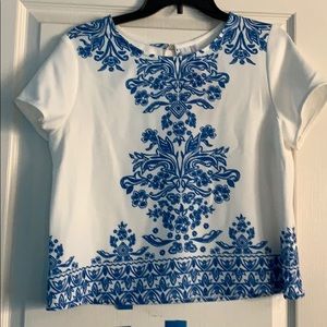 Blue and white short sleeve blouse